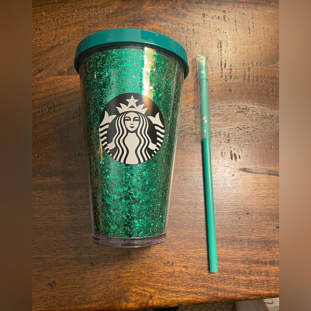 Starbucks Green Sparkle Plastic tumbler NWT
